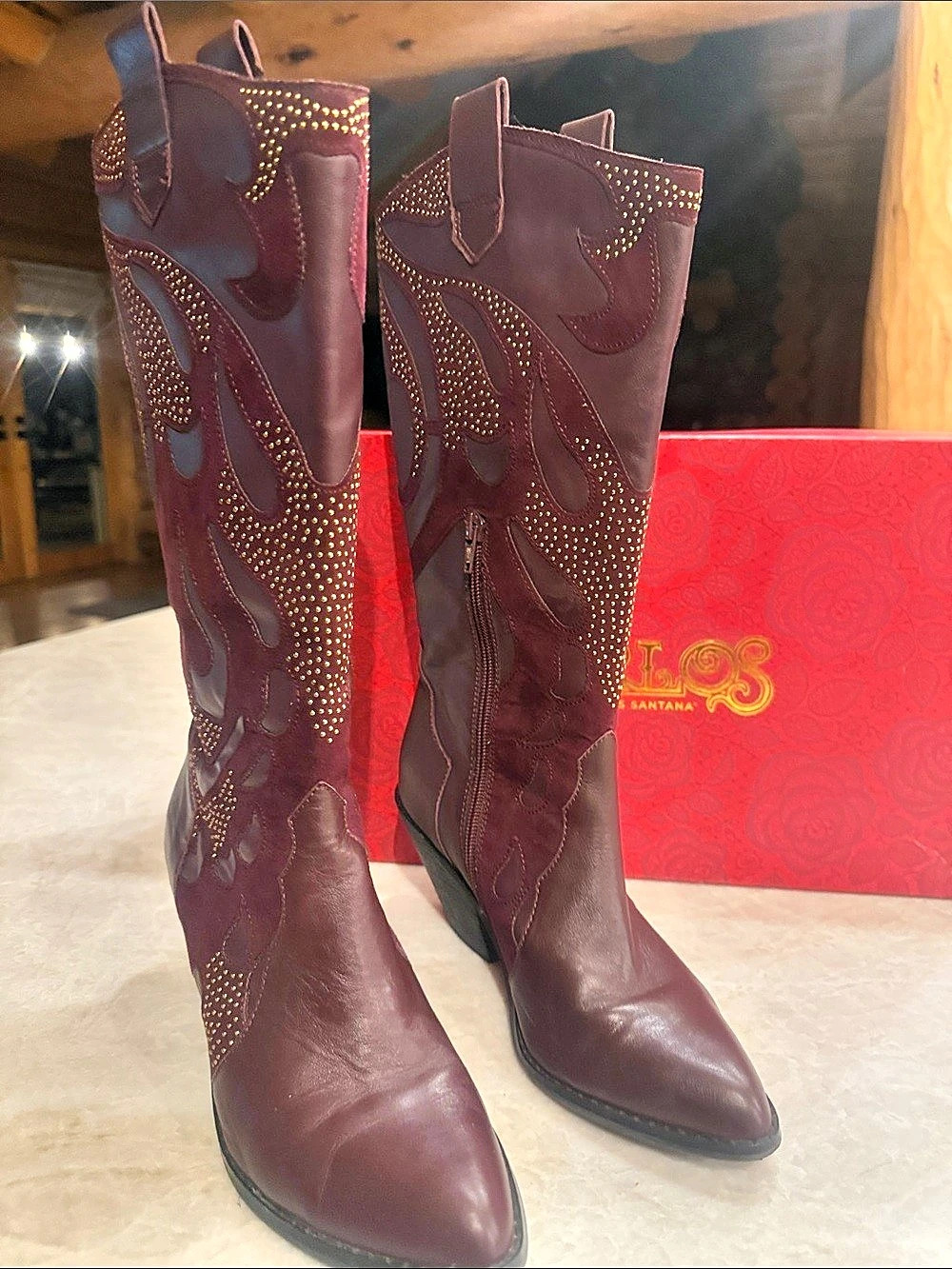Carlos by Carlos Santana Women's Studded cowboy Boots Brown US 8.5
